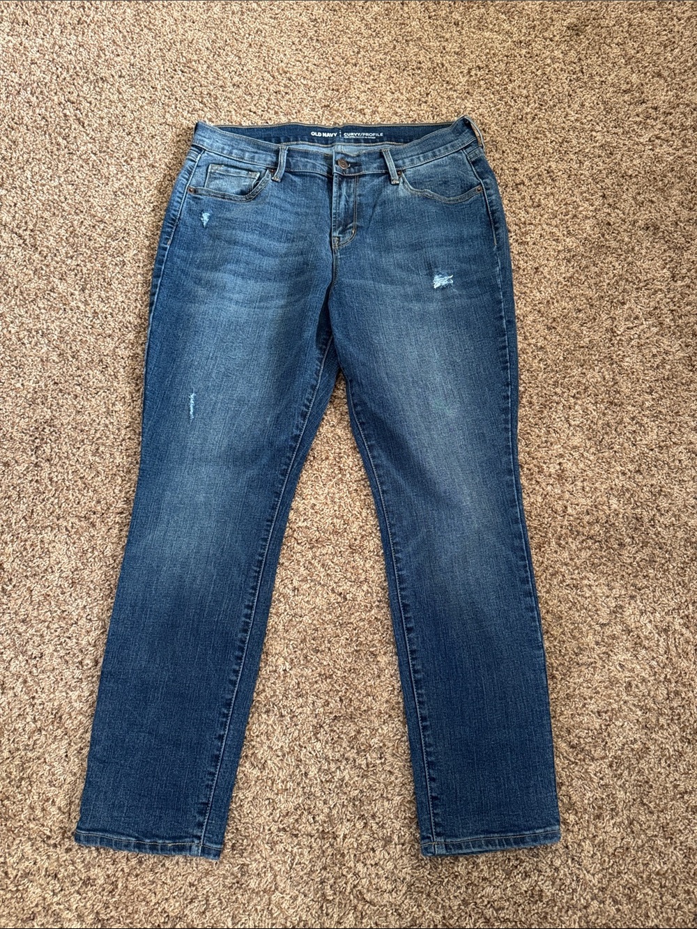 Old Navy Women’s Straight Leg Jeans - Medium Blue Distressed